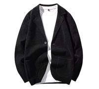 LIUYUYOUGO Men's Casual Knit Blazer Suit Jackets Two Button Lightweight Stretch Sport Coat Trendy Notch Lapel Ribbed Knitted Cardigans Sweater Solid Business Knitwear Outerwear Black S