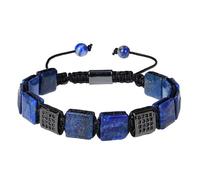LIUYUYOUGO Mens Crystal Bead Bracelet Fashion Flat Square Natural Stone Bracelets With Shiny Cubic Zirconia Handmade Braided Rope Wristband Energy Protection Jewellery Gift Lapis Lazuli