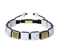 LIUYUYOUGO Mens Crystal Bead Bracelet Fashion Flat Square Natural Stone Bracelets With Shiny Cubic Zirconia Handmade Braided Rope Wristband Energy Protection Jewellery Gift Howlite