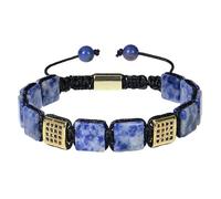 LIUYUYOUGO Mens Crystal Bead Bracelet Fashion Flat Square Natural Stone Bracelets With Shiny Cubic Zirconia Handmade Braided Rope Wristband Energy Protection Jewellery Gift Sodalite
