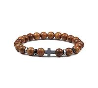 LIUYUYOUGO Mens Elasticated Beaded Cross Bracelets Natural Stone Hematite Charm Pray Meditation Bracelet Faith Yoga Protection Bangle Christmas Gemstones Jewellery For Women Wooden Beads