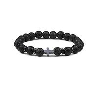 LIUYUYOUGO Mens Elasticated Beaded Cross Bracelets Natural Stone Hematite Charm Pray Meditation Bracelet Faith Yoga Protection Bangle Christmas Gemstones Jewellery For Women Black Lava