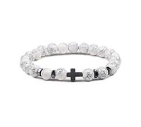 LIUYUYOUGO Mens Elasticated Beaded Cross Bracelets Natural Stone Hematite Charm Pray Meditation Bracelet Faith Yoga Protection Bangle Christmas Gemstones Jewellery For Women White Turquoise
