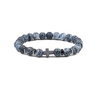 LIUYUYOUGO Mens Elasticated Beaded Cross Bracelets Natural Stone Hematite Charm Pray Meditation Bracelet Faith Yoga Protection Bangle Christmas Gemstones Jewellery For Women Black Weathered