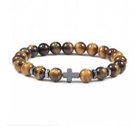 LIUYUYOUGO Mens Elasticated Beaded Cross Bracelets Natural Stone Hematite Charm Pray Meditation Bracelet Faith Yoga Protection Bangle Christmas Gemstones Jewellery For Women Tiger Eye