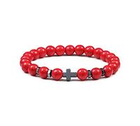 LIUYUYOUGO Mens Elasticated Beaded Cross Bracelets Natural Stone Hematite Charm Pray Meditation Bracelet Faith Yoga Protection Bangle Christmas Gemstones Jewellery For Women Red Turquoise