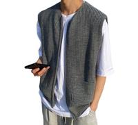 LIUYUYOUGO Mens Knitted Sleeveless Cardigan Zip Up V-Neck Gilet Knitwear Classic Ribbed Knitted Sweater Vest Casual Relax Fit Knitted Sweater Tank Tops Jacket Tops Grey XL