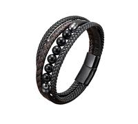 LIUYUYOUGO Mens Leather And Bead Bracelets Classic Multilayer Handmade Braided Black & Brown Cuff Bracelet Natural Stone Tiger Eye Protection Crystals Bangle Jewelry Gifts Black Agate