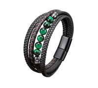 LIUYUYOUGO Mens Leather And Bead Bracelets Classic Multilayer Handmade Braided Black & Brown Cuff Bracelet Natural Stone Tiger Eye Protection Crystals Bangle Jewelry Gifts Green Tiger Eye