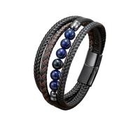 LIUYUYOUGO Mens Leather And Bead Bracelets Classic Multilayer Handmade Braided Black & Brown Cuff Bracelet Natural Stone Tiger Eye Protection Crystals Bangle Jewelry Gifts Lapis Lazuli