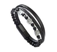 LIUYUYOUGO Mens Leather And Bead Bracelets With Viking Tree Of Life Multi-Layer Braided Natural Stone Tiger Eye Black Agate Beaded Cuff Wristband Ethnic Tribal Jewelry Gifts Black Onyx 23Cm