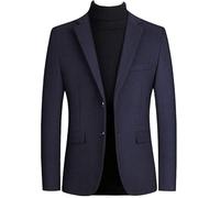 LIUYUYOUGO Mens Tweed Jackets Smart Casual Blazer Elegant Slim Fit Two Buttons Suit Jackets Winter Woolen Sports Coats Classic Business Tuxedo Blazers Pea Coats Overcoat Navy Blue M