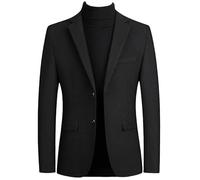 LIUYUYOUGO Mens Tweed Jackets Smart Casual Blazer Elegant Slim Fit Two Buttons Suit Jackets Winter Woolen Sports Coats Classic Business Tuxedo Blazers Pea Coats Overcoat Black L