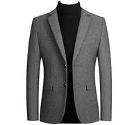 LIUYUYOUGO Mens Tweed Jackets Smart Casual Blazer Elegant Slim Fit Two Buttons Suit Jackets Winter Woolen Sports Coats Classic Business Tuxedo Blazers Pea Coats Overcoat Grey L