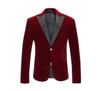 LIUYUYOUGO Mens Velvet Blazers Smart Casual Slim Fit Velvet Tuxedo Jacket Fashion Contrast Notched Lapel Blazer Jacket One Button Sport Coat Elegant Dinner Prom Party Jacket Burgundy Red M