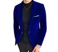 LIUYUYOUGO Mens Velvet Blazers Smart Casual Slim Fit Velvet Tuxedo Jacket Fashion Contrast Pocket Blazer Jacket One Button Sport Coat Elegant Dinner Prom Party Jacket Royal Blue L