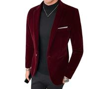 LIUYUYOUGO Mens Velvet Blazers Smart Casual Slim Fit Velvet Tuxedo Jacket Fashion Contrast Pocket Blazer Jacket One Button Sport Coat Elegant Dinner Prom Party Jacket Burgundy Red S