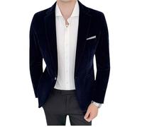 LIUYUYOUGO Mens Velvet Blazers Smart Casual Slim Fit Velvet Tuxedo Jacket Fashion Contrast Pocket Blazer Jacket One Button Sport Coat Elegant Dinner Prom Party Jacket Navy Blue S