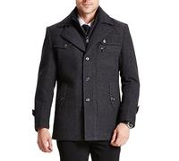 LIUYUYOUGO Mens Winter Coat Wool Coat With Removable Inner Collar Trench Coat Quilted Padded Warm Peacoat Mid Length Casual Business Jacket Thick Wool Blend Overcoat Herringbone M