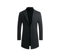 LIUYUYOUGO Mens Wool Coat Thick Trench Coat mid length Casual Business Wool Blend Trench Coat for men Single Breasted Winter Padded Jacket Long Pea Coats Overcoat Outwear Dark gray M