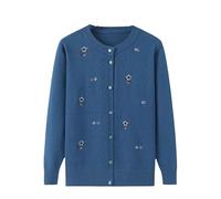 LIUYUYOUGO Middle-Aged and Elderly Knitted Cardigan Sweaters Floral Embroidery Cable Knit Cardigan Open Front Sweater Coat Long Sleeve Old Lady Knitwear Autumn Knit Jacket Lake Blue Xs