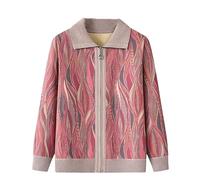 LIUYUYOUGO Middle-Aged and Elderly Knitted Cardigan Sweaters Full Zip Womens Fleece Lined Cardigans Geometric Print Sweater Coat Old Lady Winter Thick Sherpa Fuzzy Jumper Tops Red M