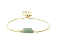 LIUYUYOUGO Multi Color Crystal Bracelet For Women Irregular Facets Rectangle Charm Natural Stone Bracelets 18K Gold Plated Adjustable Chain Bangle Dainty Luck Jewelry Gift Amazonite
