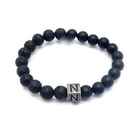 LIUYUYOUGO Natural Stone Black Lava Agate Crystal Beaded Bracelet Letters A-Z 8Mm Stretch Beads Initial Bracelets Distressed Square Charm Bangle Punk Antique Jewelry For Men Letter N