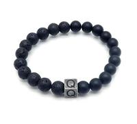 LIUYUYOUGO Natural Stone Black Lava Agate Crystal Beaded Bracelet Letters A-Z 8Mm Stretch Beads Initial Bracelets Distressed Square Charm Bangle Punk Antique Jewelry For Men Letter Q