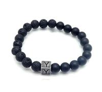LIUYUYOUGO Natural Stone Black Lava Agate Crystal Beaded Bracelet Letters A-Z 8Mm Stretch Beads Initial Bracelets Distressed Square Charm Bangle Punk Antique Jewelry For Men Letter Y
