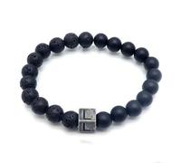 LIUYUYOUGO Natural Stone Black Lava Agate Crystal Beaded Bracelet Letters A-Z 8Mm Stretch Beads Initial Bracelets Distressed Square Charm Bangle Punk Antique Jewelry For Men Letter L