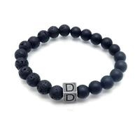 LIUYUYOUGO Natural Stone Black Lava Agate Crystal Beaded Bracelet Letters A-Z 8Mm Stretch Beads Initial Bracelets Distressed Square Charm Bangle Punk Antique Jewelry For Men Letter D