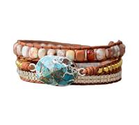 LIUYUYOUGO Natural Stone Boho Bracelet For Women Handmade Layered Leather Bead Strand Wrap Energy Bracelets Turquoise Crystal Gemstones Bangle Friendship Weave Jewellery Gift Silver