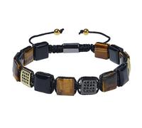 LIUYUYOUGO Natural Stone Bracelet For Men Protection Crystals Gemstone Bracelet Unique Gold/Silver Plated Flat Square Cubic Zirconia Bangle Handmade Braided Energy Jewelry Gift Tiger Eye