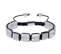 LIUYUYOUGO Natural Stone Bracelet For Men Protection Crystals Gemstone Bracelet Unique Gold/Silver Plated Flat Square Cubic Zirconia Bangle Handmade Braided Energy Jewelry Gift Rose Quartz