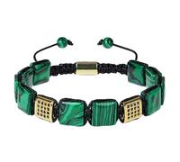 LIUYUYOUGO Natural Stone Bracelet For Men Protection Crystals Gemstone Bracelet Unique Gold/Silver Plated Flat Square Cubic Zirconia Bangle Handmade Braided Energy Jewelry Gift Malachite