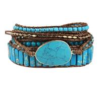 LIUYUYOUGO Natural Stone Wrap Bracelet For Women Men Boho Handmade Multilayer 5 Strand Wraps Bracelets Vintage Charm Crystal Beaded Cuff Bangle Facets Gemstones Ethnic Jewelry Turquoise A