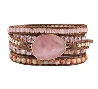 LIUYUYOUGO Natural Stone Wrap Bracelet For Women Men Boho Handmade Multilayer 5 Strand Wraps Bracelets Vintage Charm Crystal Beaded Cuff Bangle Facets Gemstones Ethnic Jewelry Rose Quartz A