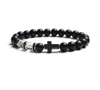 LIUYUYOUGO Natural Tiger Eye Stone Bead Bracelet For Women Men Black Agate Frosted Cross Rosary Meditation Prayer Bracelets Fashion Yoga Crystal Gemstone Protection Jewelry Gift Clear Quartz