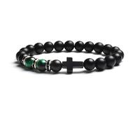 LIUYUYOUGO Natural Tiger Eye Stone Bead Bracelet For Women Men Black Agate Frosted Cross Rosary Meditation Prayer Bracelets Fashion Yoga Crystal Gemstone Protection Jewelry Gift Green Tiger Eye