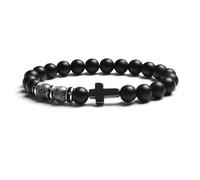 LIUYUYOUGO Natural Tiger Eye Stone Bead Bracelet For Women Men Black Agate Frosted Cross Rosary Meditation Prayer Bracelets Fashion Yoga Crystal Gemstone Protection Jewelry Gift Black Labradorite
