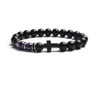 LIUYUYOUGO Natural Tiger Eye Stone Bead Bracelet For Women Men Black Agate Frosted Cross Rosary Meditation Prayer Bracelets Fashion Yoga Crystal Gemstone Protection Jewelry Gift Purple Tiger Eye