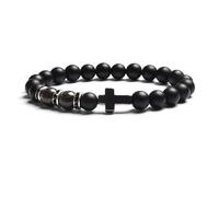 LIUYUYOUGO Natural Tiger Eye Stone Bead Bracelet For Women Men Black Agate Frosted Cross Rosary Meditation Prayer Bracelets Fashion Yoga Crystal Gemstone Protection Jewelry Gift Dragon Blood Stone
