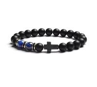 LIUYUYOUGO Natural Tiger Eye Stone Bead Bracelet For Women Men Black Agate Frosted Cross Rosary Meditation Prayer Bracelets Fashion Yoga Crystal Gemstone Protection Jewelry Gift Blue Tiger Eye