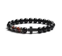 LIUYUYOUGO Natural Tiger Eye Stone Bead Bracelet For Women Men Black Agate Frosted Cross Rosary Meditation Prayer Bracelets Fashion Yoga Crystal Gemstone Protection Jewelry Gift Red Tiger Eye