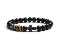 LIUYUYOUGO Natural Tiger Eye Stone Bead Bracelet For Women Men Black Agate Frosted Cross Rosary Meditation Prayer Bracelets Fashion Yoga Crystal Gemstone Protection Jewelry Gift Yellow Tiger Eye