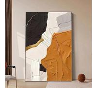 LIUYUYOUGO Orange Abstract Canvas Wall Art for Living Room Boho Burnt Orange Beige And Black Texture Oil Painting 100% Hand Painted Minimalist Line Canvas Art for Home Decor 60X90Cm(24X48Inch)