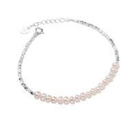 LIUYUYOUGO Pearl Bracelets For Women 925 Sterling Silver Splicing Irregular Cut Blocks Bangle Adjustable Beaded Cuff Wristbands Friendship Birthday Jewellery Gift