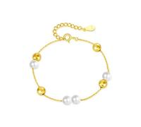LIUYUYOUGO Pearl Bracelets For Women Sterling Silver Fashion Faceted Ball Beaded Bangle 18K Gold Plated Adjustable Chain Link Cuff Wristbands Statement Jewellery Gift 18K Gold