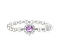 LIUYUYOUGO Pearl Bracelets For Women Sterling Silver Inlay Faceted Oval Crystal Birthstone Bangle Sparkle Beaded Cuff Wristbands Luxury Baroque Banquet Charm Jewellery Feb - Amethyst